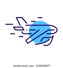 Sustainable Aviation Fuel Icon. Airplane Flying With Green Leaves. Pixel Perfect, Editable Stroke Fun Color Icon