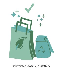 Sustainable bag vector illustration. Modern flat vector illustration in solid colors with sustainability theme.