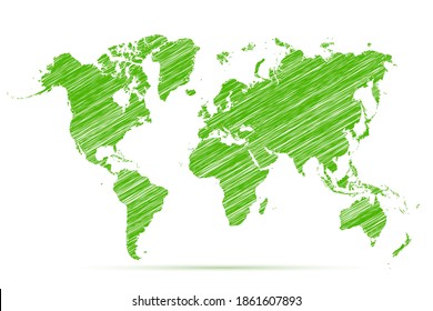 Sustainable business. Green global world. Map world environmental. Planet earth conservation isolated on background. Environment friendly globe earth for design infographic, travel, prints. Vector