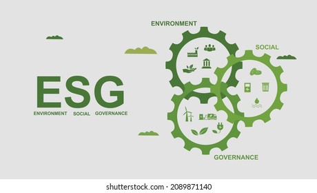 Sustainable business or green business vector illustration background with sprocket wheel icon concept related to green environmental icon set. Web and Social Header Banners for ESG