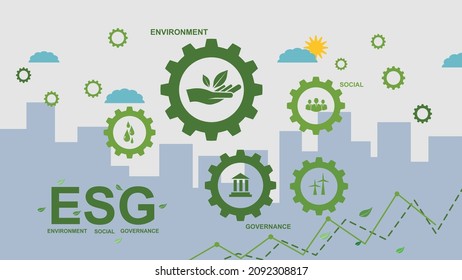 Sustainable business or green business vector illustration background with sprocket wheel icon concept related to green environmental icon set. Web and Social Header Banners for ESG