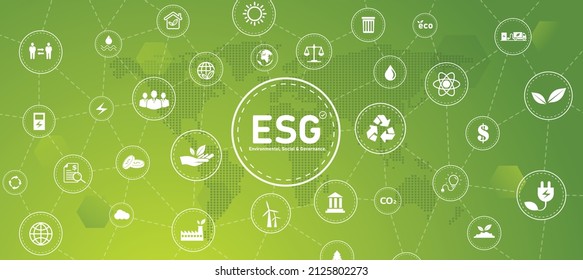 Sustainable business or green business vector illustration background with connection icon concept related to environmentally friendly environmental icon set. Web and Social Header Banners for ESG.