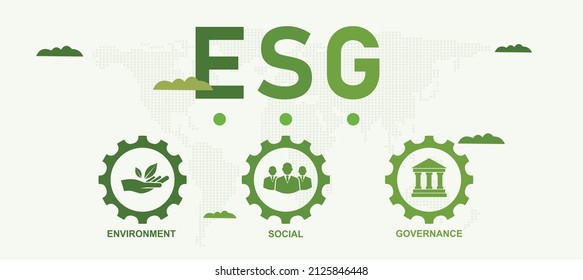 Sustainable business or green business vector illustration background with sprocket wheel icon concept related to green environmental icon set. Web and Social Header Banners for ESG