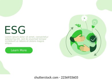 Sustainable business or green business vector illustration background with sprocket wheel icon concept related to green environmental icon set. Web and Social Header Banners for ESG 