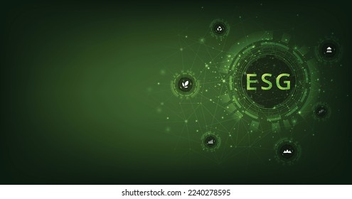 Sustainable business or green business vector illustration background.The company development of a nature conservation strategy and Solving environmental, social and management with figure icons(ESG).