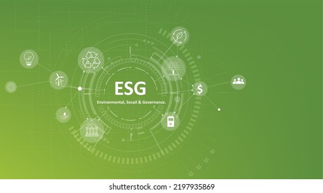 Sustainable business on networked connection vector illustration on green background. ESG icon concept .Environmental,Social and Corporate Government.