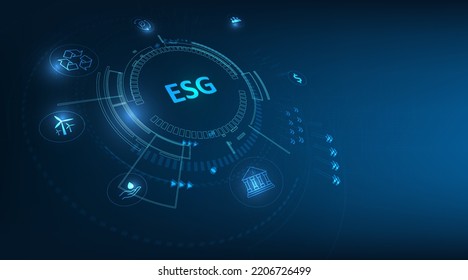 Sustainable business on networked connection vector illustration on blue color background. ESG icon concept .Environmental,Social and Corporate Government.