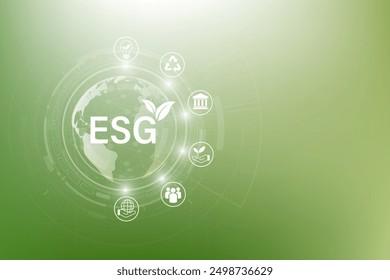 Sustainable business on networked connection vector illustration on green background. ESG icon concept .Environmental,Social and Corporate Government.