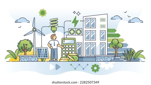 Prácticas comerciales sostenibles en el concepto de esquema de empresas respetuosas con la naturaleza. El consumo de recursos climáticos ambientales con uso de energía alternativa para las fábricas corporativas necesita una ilustración vectorial.