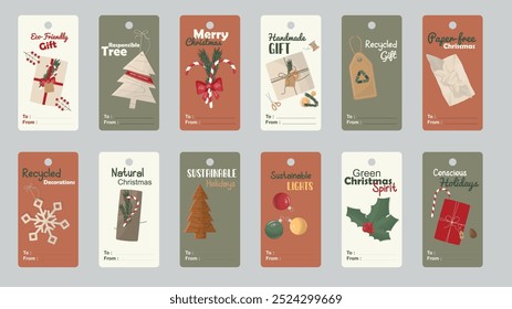 Sustainable Christmas Gift Tags Collection. Christmas label for gift