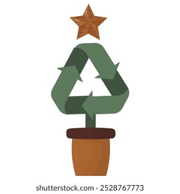 Ilustración sostenible del árbol de Navidad. Diseño de icono de reciclaje de árbol de Navidad ecológico. Sostenibilidad y prácticas de vacaciones respetuosas con el medio ambiente. Árbol de navidad aislado sobre fondo blanco. Vector