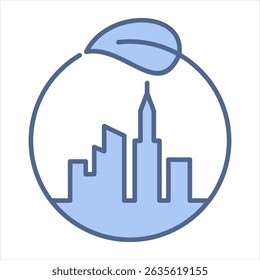 Ilustración vectorial de iconos azules de ciudades sostenibles