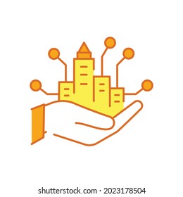 Sustainable cities and communities color icon. Creating career and business opportunities, safe and affordable housing Corporate social responsibility. Sustainable Development Goals