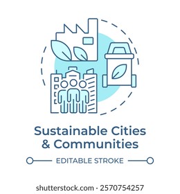 Sustainable cities and communities soft blue concept icon. Green buildings, ecology. Round shape line illustration. Abstract idea. Graphic design. Easy to use in infographic, presentation