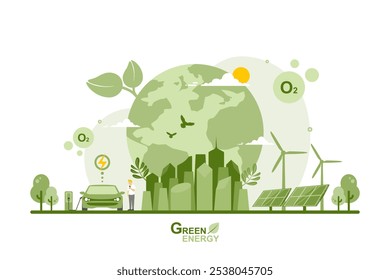 Metas sustentáveis de cidade de desenvolvimento, Cuidar do meio ambiente usando energia verde limpa, Fontes de energia renovável com emissão líquida zero, Tecnologia de veículos elétricos, Sistema Industrial de Fotovoltaica.