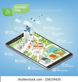 Sustainable City On Digital Touch Screen Stock Vector (Royalty Free ...