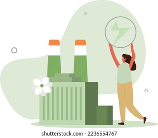 Sustainable clean industrial factory, renewable energy sources and green electricity.