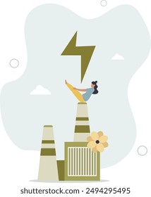 Sustainable clean industrial factory.Environmental, Social, and Corporate Governance concept.flat design.illustration with people.
