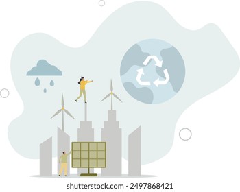 Sustainable communities and environmental friendly city .Alternative energy and electricity from renewable resources .flat design.illustration with people.