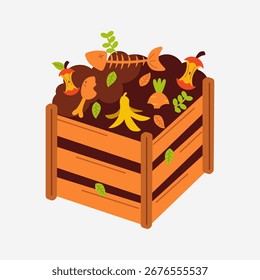 Sustainable Composting Method Depicted By Fruits And Vegetables In Wooden Container