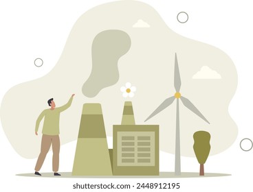 sustainable corporate business and industry.flat vector illustration.minimize atmospheric emissions