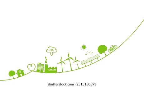 Sustainable corporation development, CO2 reduction and Carbon Net zero emission concept, ESG Environment Society and Governance, Earth day, World environment day, vector illustration