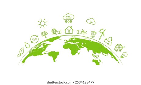 Sustainable corporation development, CO2 reduction and Carbon Net zero emission concept, ESG Environment Society and Governance, Car electricity charge, vector illustration