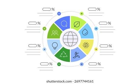 Desenvolvimento sustentável. Slide infográfico abstrato. Gráficos simples.