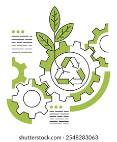 Nachhaltige Entwicklung, Anpassung und Innovation im Naturschutz - Recyclingsymbol mit grünen Blättern und Zahnrädern
