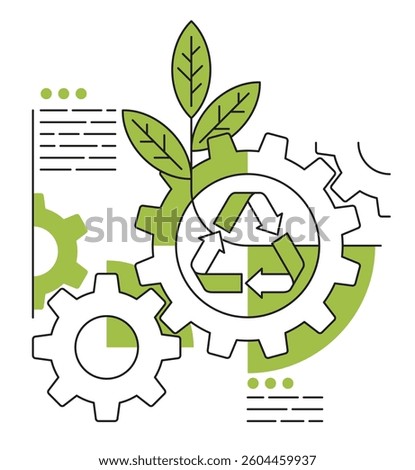 Sustainable development, adjustment and Conservation Innovation - Recycling symbol with green leaves and gears mechanism