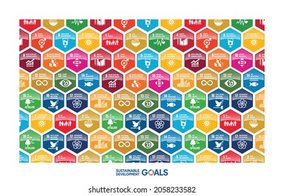 Sustainable Development Colorful hexagonal glossy blocks isolated on white background. Concept for Corporate social responsibility project. Goals for a better world. pattern. svg