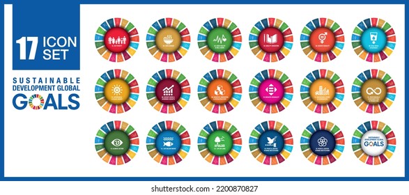 Sustainable Development colorful Icon set pack for social work design. Goals to success Icons. Corporate social responsibility project resource. Vector Icon. svg