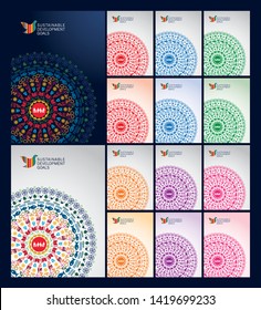 Sustainable Development concept Book cover, Annual report design. Brochure, catalog. Business vector template. Simple pattern. Flyer promotion. magazine, Presentation cover. SDG. Abstract Vector