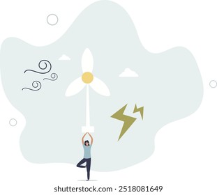 Sustainable development concept. character showing benefits of green industry,windmill and electricity production.flat design with people.