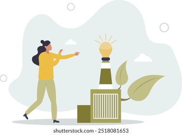 conceito de desenvolvimento sustentável. caráter mostrando benefícios da indústria verde, planta ambientalmente amigável.design plano com as pessoas.