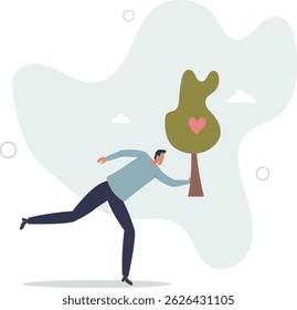 Sustainable development concept. character showing benefits of green industry,caring for plants and trees. character life .