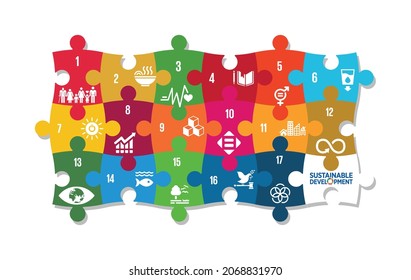 Sustainable Development concept Colorful Puzzle Illustration. Corporate social responsibility. Sustainable Development for a better world. Vector Illustration. svg