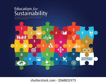 Sustainable Development concept Colorful Puzzle Illustration. Corporate social responsibility. Sustainable Development for a better world. Vector Illustration.