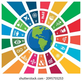 Sustainable Development concept Colorful Wheel made of 17 cubes. Corporate social responsibility. Goals for action for a better world. Vector design.  svg