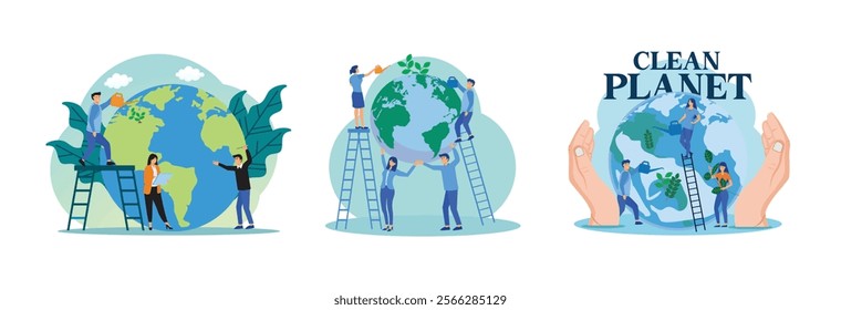 Sustainable Development Concept. Earth Day. Saving planet. Set flat vector modern illustration 