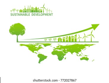 Sustainable Development Concept With Growth Chart For Business Presentation, Vector Illustration 