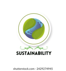 Sustainable development concept logo icon, earth with green leaf
