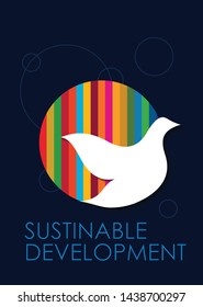 Sustainable Development concept where a Kind bird flying in front of a rainbow sun. Representing Peace, Power and Leadership. Concept of a business sustainability development