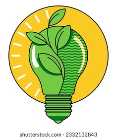 Sustainable development, Conservation Innovation - Light bulb with green leaves inside
