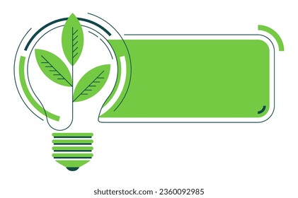 Desarrollo sostenible e innovación en la conservación - Bombilla de luz con hojas verdes y espacio de copia para texto