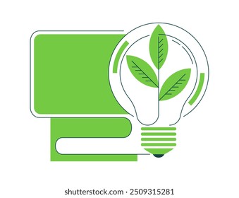 Sustainable development and Conservation Innovation - Light bulb with green leaves and copy space for text in the left side