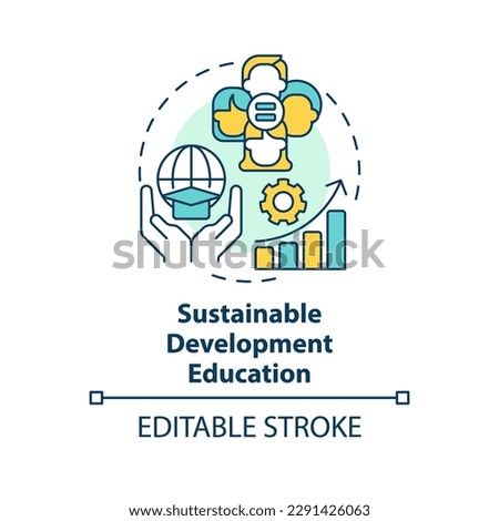 Sustainable development education concept icon. Social justice. Equitable society abstract idea thin line illustration. Isolated outline drawing. Editable stroke. Arial, Myriad Pro-Bold fonts used
