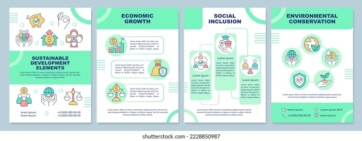 Sustainable development elements brochure template. Leaflet design with linear icons. Editable 4 vector layouts for presentation, annual reports. Arial-Black, Myriad Pro-Regular fonts used