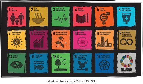 Sustainable Development global goals icon set chock board sketch. School Education concept. Sustainable Development for a better world. Vector illustration. svg
