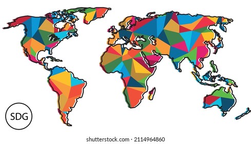 Sustainable Development Goals, Agenda 2030. World map polygon design in SDG colors. Vector illustration EPS 10, editable with transparent background